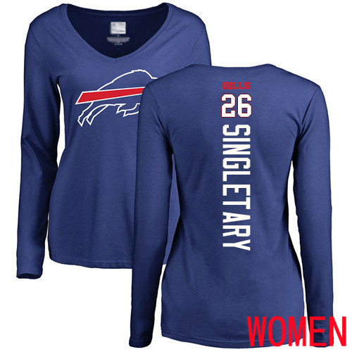 NFL Women Buffalo Bills #26 Devin Singletary Royal Blue Backer Long Sleeve T Shirt
